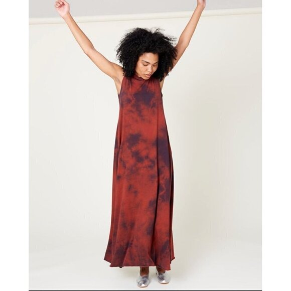 Raquel Allegra Tie-Dye Print Sleeveless Drama Maxi Dress Size S